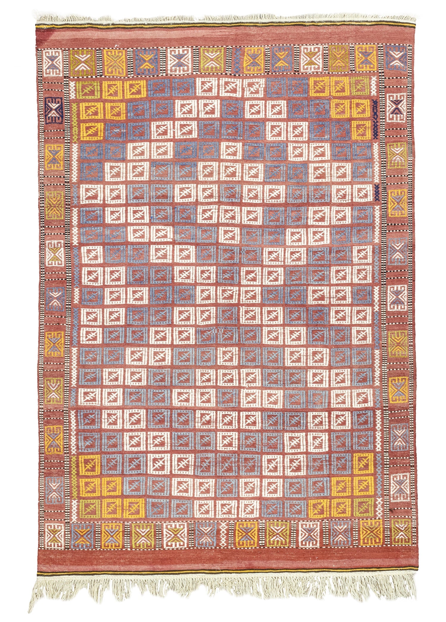 Edra Geometric Patterned Wool Cicim Kilim Artesanal Natural Wool 152x222cm – Origen Sostenible