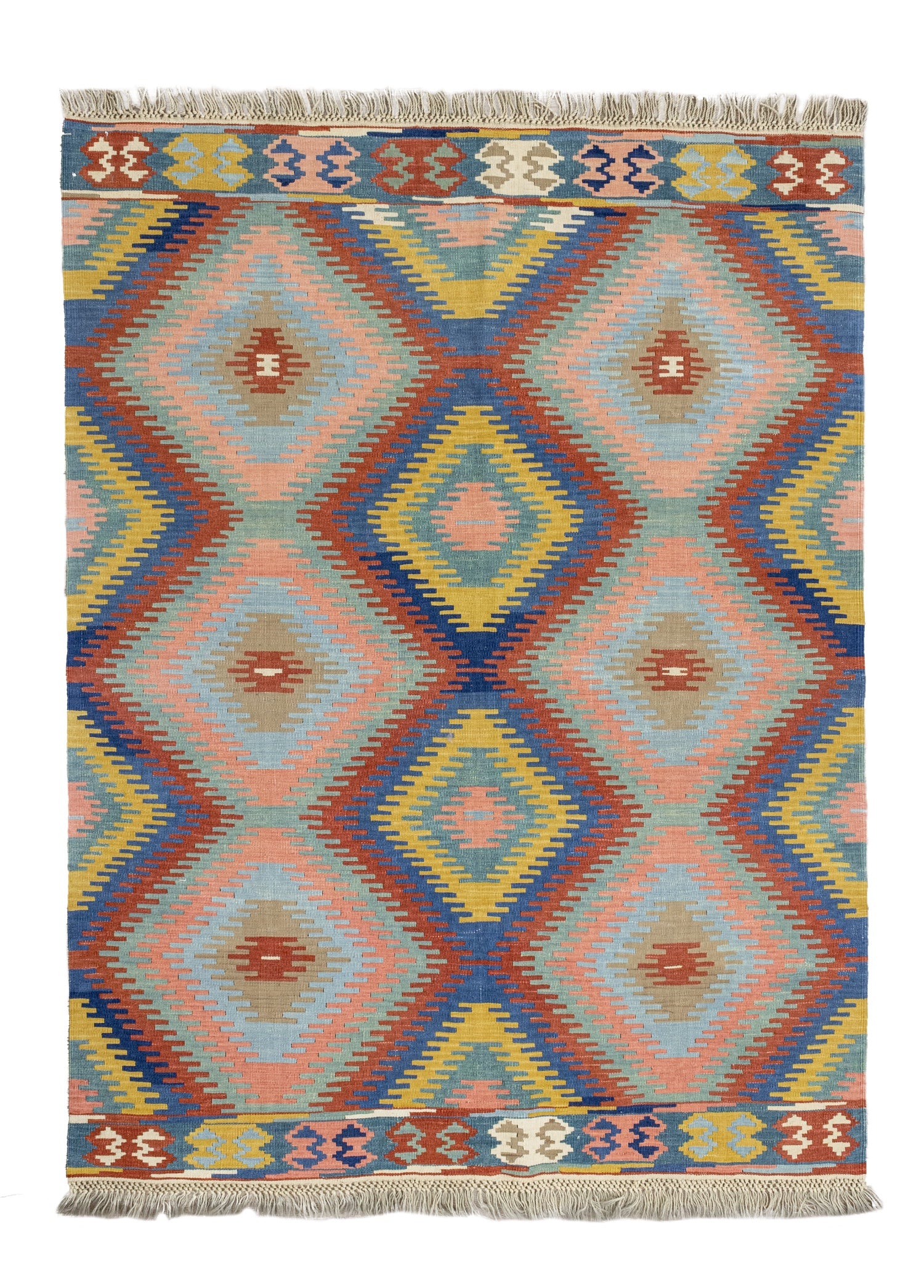 Sayina Hand-Woven Multicolored Kilim Artesanal Natural Wool 132x169cm – Origen Sostenible