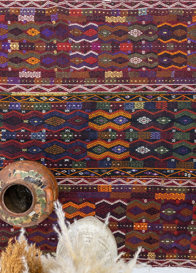 Eza Vintage Ethnic Pattern Cicim Kilim Artesanal Natural Wool&Goat Hair 122x500cm – Origen Sostenible