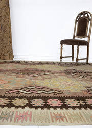 Killer Vintage Obruk Ethnic Pattern Kilim Artesanal Natural Wool 202x360cm – Origen Sostenible