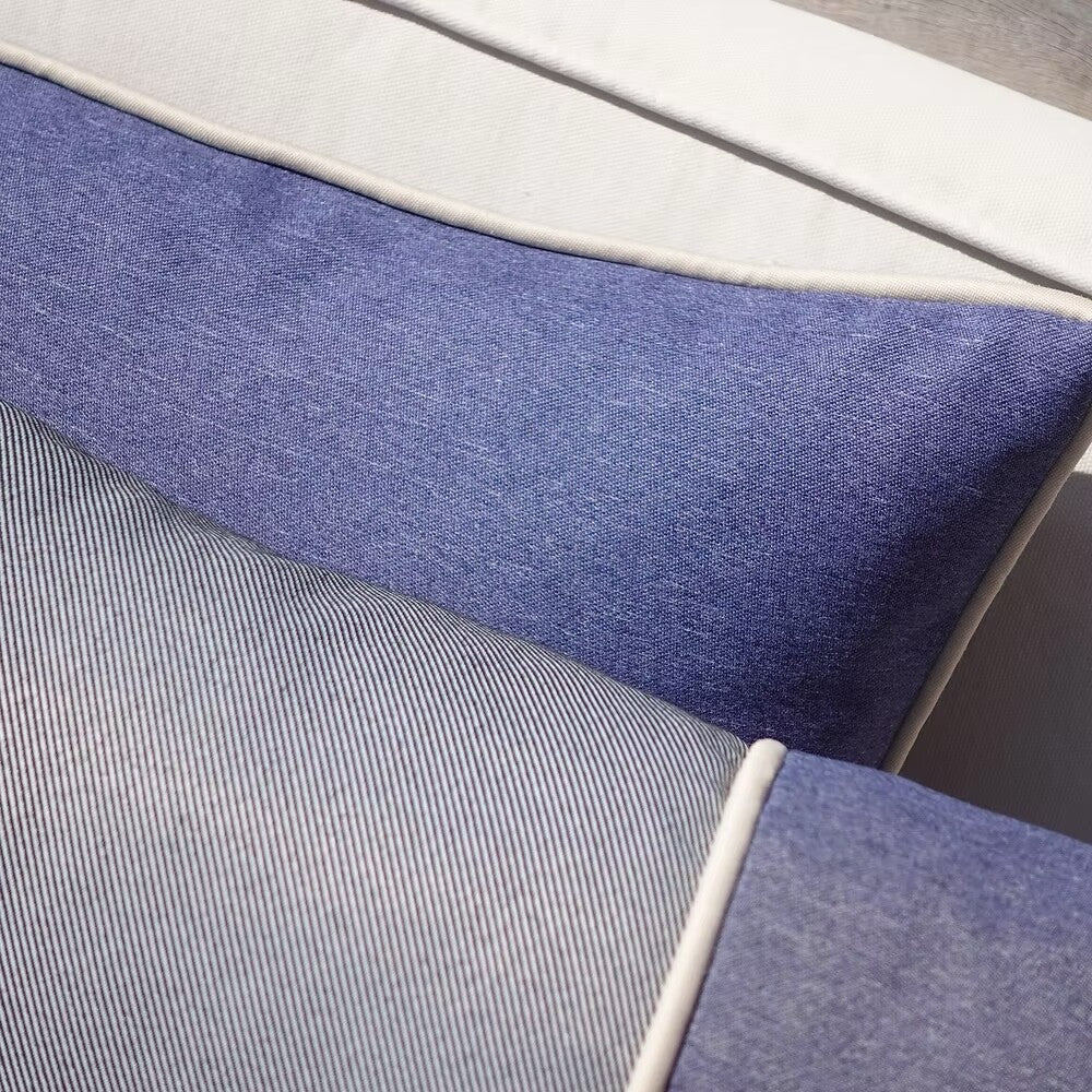 Cojín Rectangular De Exterior a Rayas - Azul Lapislázuli