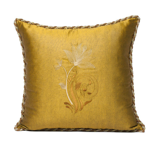 Kutnu Mustard Embroidered Cushion Cover - Handcrafted Character on Your Sofa
