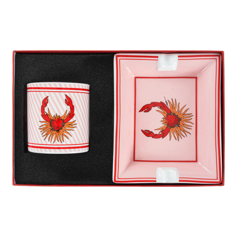 Set Cenicero Y Portavelas Con Cangrejo De Porcelana 17x17cm - I Believe in Good