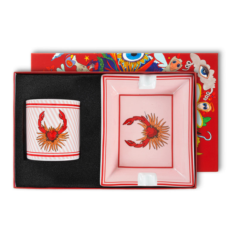 Porcelain Crab Ashtray and Candle Holder Set 17x17cm - I Believe in Good